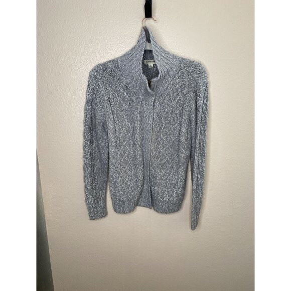 St. Johns Bay Petite Womens Gray Cable Knit Full-Zip Cardigan Sweater Size PL‎ - Picture 1 of 7